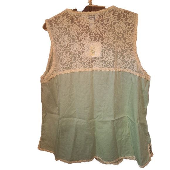 Sleep Sense Lightweight Green Cotton Pullover Sleeveless Lace Top Ladies 1X NWT - Picture 2 of 4
